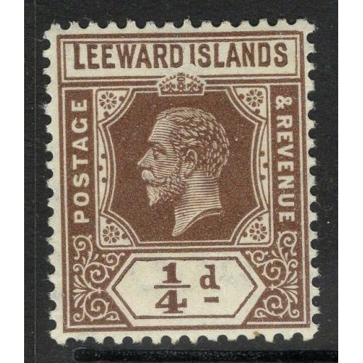 LEEWARD ISLANDS SG81var 1931-2 ¼d BROWN REVERSION TO DIE I SHAVED "I" MTD MINT