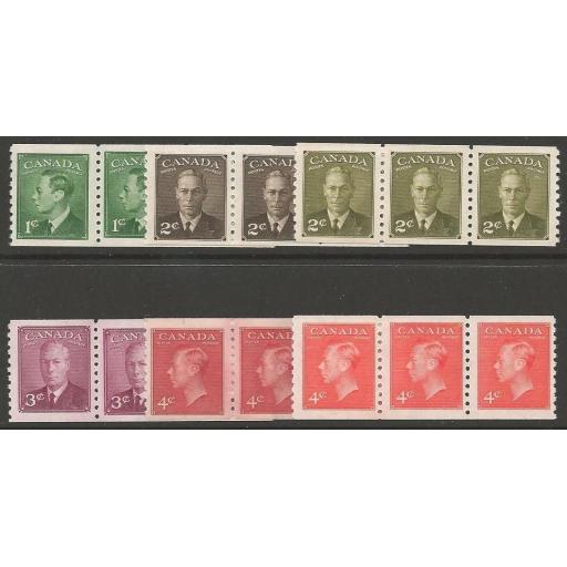 CANADA SG419/22 1950-1 COIL STAMPS IN STRIPS OF 3 MNH