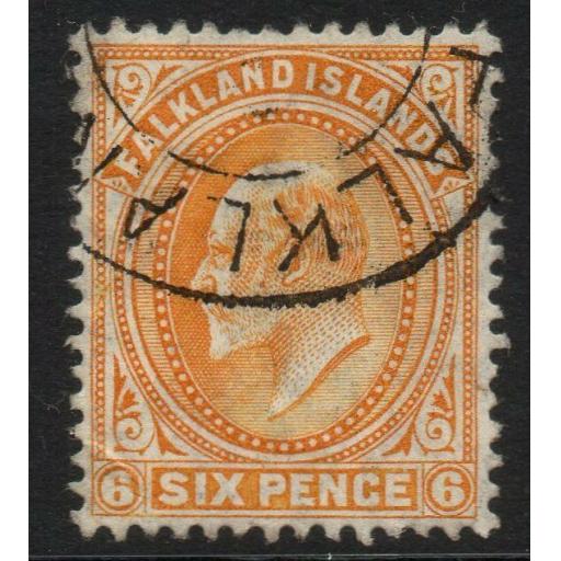 FALKLAND ISLANDS SG47 1904 6d ORANGE FINE USED