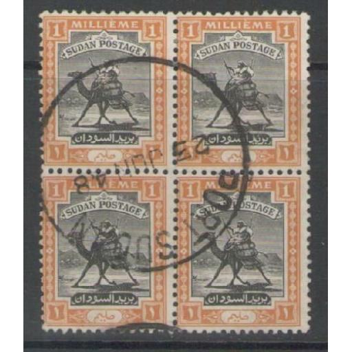 SUDAN SG96 1948 1m BLACK & ORANGE BLOCK OF 4 USED