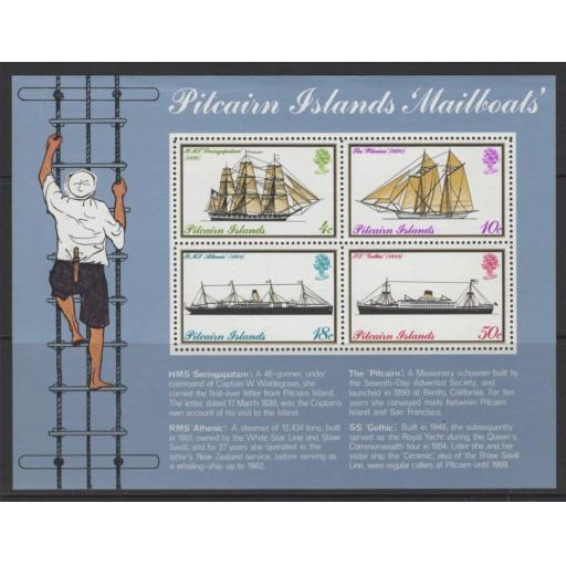 PITCAIRN ISLANDS SGMS161w 1975 MAILBOATS WMK CROWN TO RIGHT OF CA MNH GUM CREASE