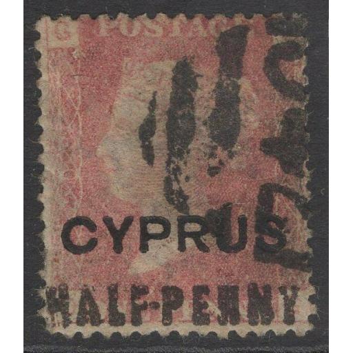 CYPRUS SG7 pl.208 1880 ½d on 1d RED USED