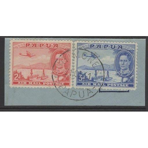 PAPUA SG163/4 1939 2d+3d AIR STAMPS FINE USED ON PIECE