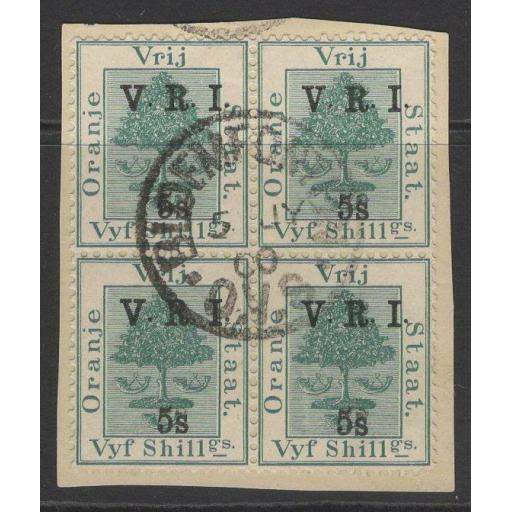 ORANGE FREE STATE SG122+132(x2 EACH) 1900 5s on 5s GREEN FINE USED BLOCK OF 4