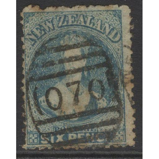 NEW ZEALAND SG135 1871 6d BLUE USED RUBBED
