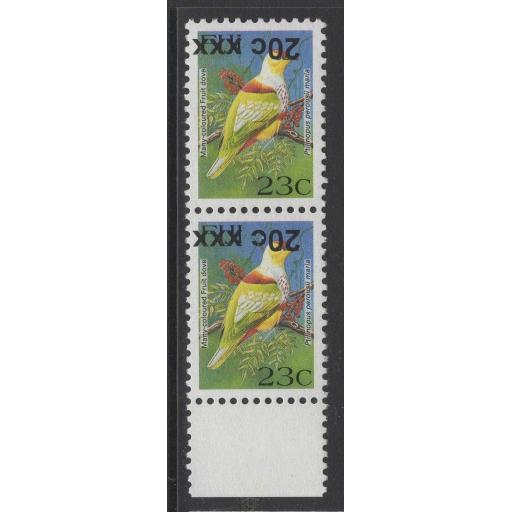FIJI SGF1362a 2008 20c on 23c BIRDS TYPE IIIh SURCHARGE INVERTED MNH PAIR