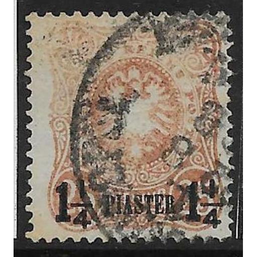 GERMAN P.O.'S IN TURKISH EMPIRE SG4 1884 1¼pi ON 25pf RED-BROWN USED