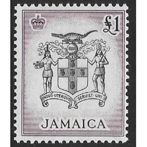 JAMAICA SG174 1956 £1 BLACK & PURPLE MNH