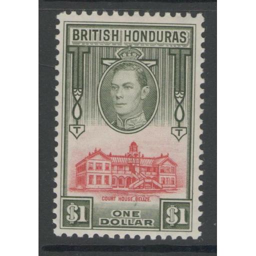 BRITISH HONDURAS SG159 1938 $1 SCARLET & OLIVE MTD MINT