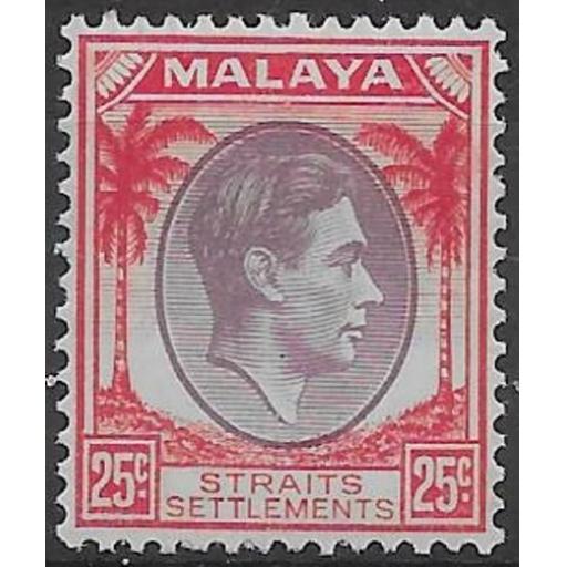 MALAYA STRAITS SETTLEMENTS SG286 1937 25c DULL PURPLE & SCARLET MTD MINT