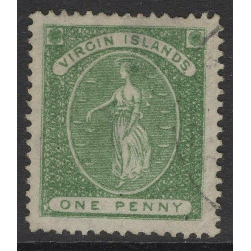 VIRGIN ISLANDS SG22b 1878 1d GREEN WMK UPRIGHT USED