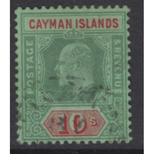 CAYMAN ISLANDS SG34 1908 10/= GREEN & RED/GREEN USED