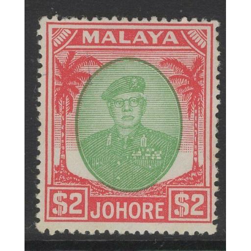 MALAYA JOHORE SG146 1949 $2 GREEN & SCARLET MTD MINT