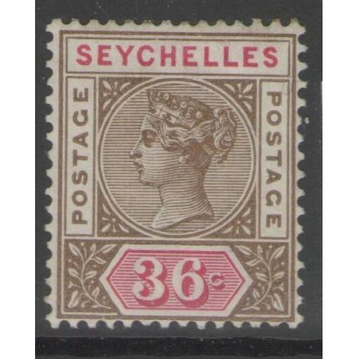 SEYCHELLES SG32 1897 36c BROWN & CARMINE MTD MINT