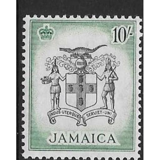 JAMAICA SG173 1956 10/- BLACK & BLUE GREEN MTD MINT