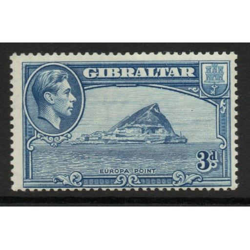 GIBRALTAR SG125 1938 3d LIGHT BLUE p13½ MTD MINT