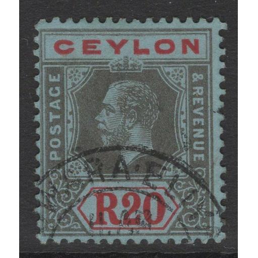 CEYLON SG319 1912 20r BLACK & RED/BLUE FINE USED