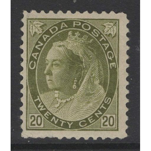CANADA SG165 1900 20c OLIVE-GREEN MTD MINT PERF FAULTS AT BASE