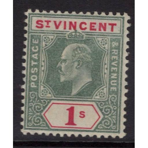 ST.VINCENT SG90 1906 1/- GREEN & CARMINE MTD MINT