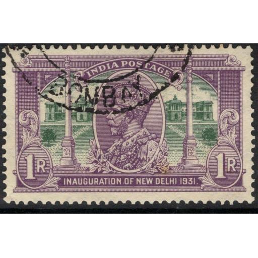 INDIA SG231w 1931 1r VIOLET & GREEN WMK STARS POINTING LEFT USED