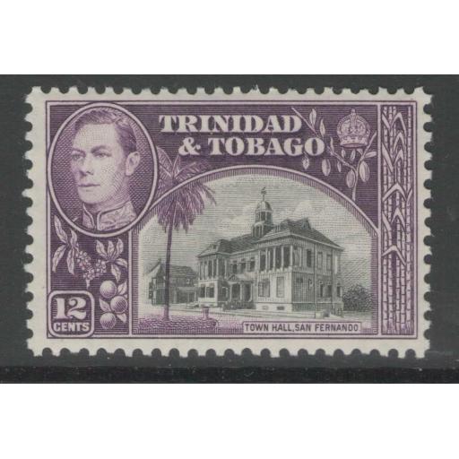 TRINIDAD & TOBAGO SG252 1938 12c BLACK & PURPLE MTD MINT