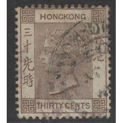 HONG KONG SG61 1901 30c BROWN USED