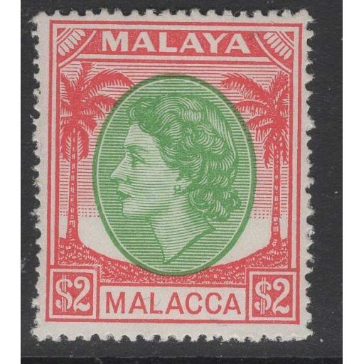 MALAYA MALACCA SG37 1955 $2 EMERALD & SCARLET MNH