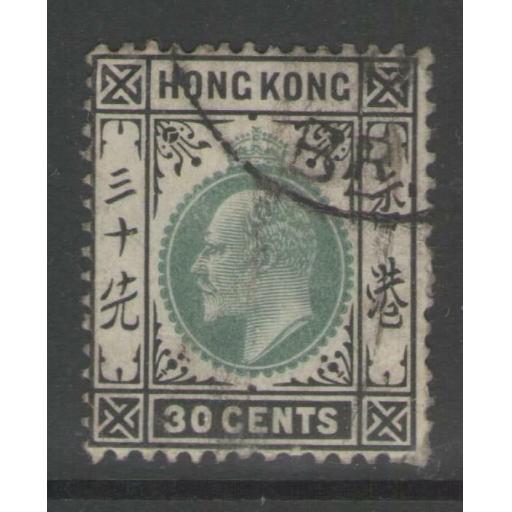 HONG KONG SG84a 1906 30c DULL GREEN & BLACK FINE USED