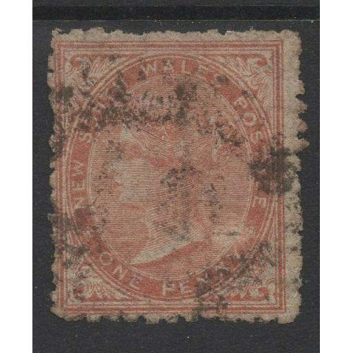 NEW SOUTH WALES SG197var 1864 1d BROWNISH-RED WMK INVERTED & REVERSED USED