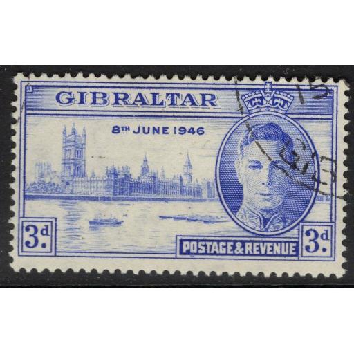 GIBRALTAR SG133var 1946 3d VICTORY SHOWING "STEPS ON RIVERBANK" R4/5 FINE USED