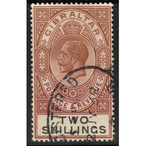 GIBRALTAR SG103 1929 2/- RED-BROWN & BLACK FINE USED