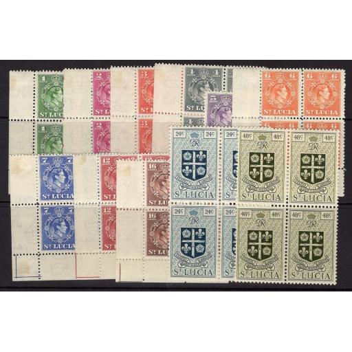 ST.LUCIA SG146/56 1949-50 NEW CURRENCY SET TO 48c MTD MINT BLOCKS OF 4