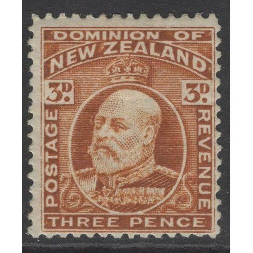 NEW ZEALAND SG389 1909 3d CHESNUT MTD MINT
