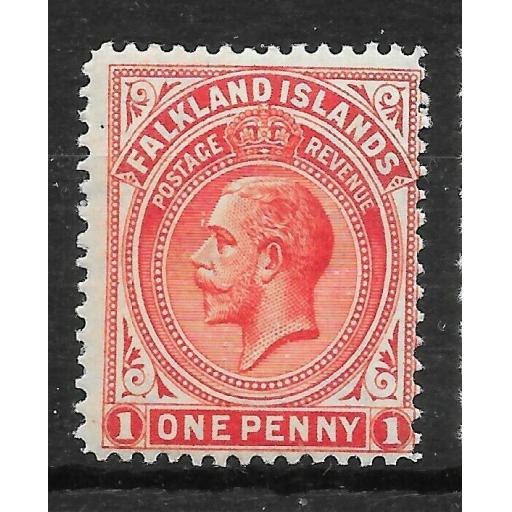 FALKLAND ISLANDS SG61a 1914 1d ORANGE-VERMILION p14 MTD MINT
