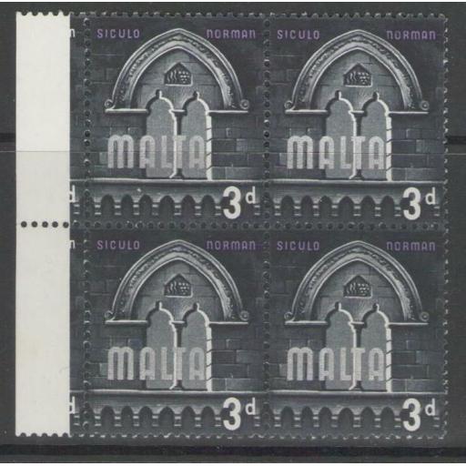 MALTA SG335a 1965 3d DEFINITIVE WITH GOLD(WINDOWS) OMITTED MNH BLOCK OF 4