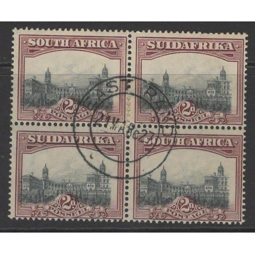 SOUTH AFRICA SG34 1927 2d GREY & MAROON FINE USED BLOCK OF 4(2 PAIRS)