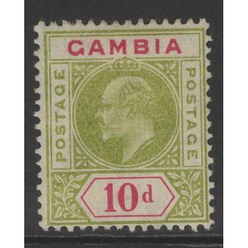 GAMBIA SG66 1905 10d OLIVE & CARMINE MTD MINT