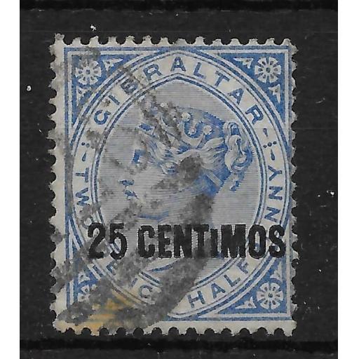 GIBRALTAR SG18ab 1889 25c ON 2½d BRIGHT BLUE SHORT I VAR USED