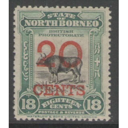 NORTH BORNEO SG177a 1909 20c on 18c BLACK & BLUE-GREEN p14½-15 MTD MINT