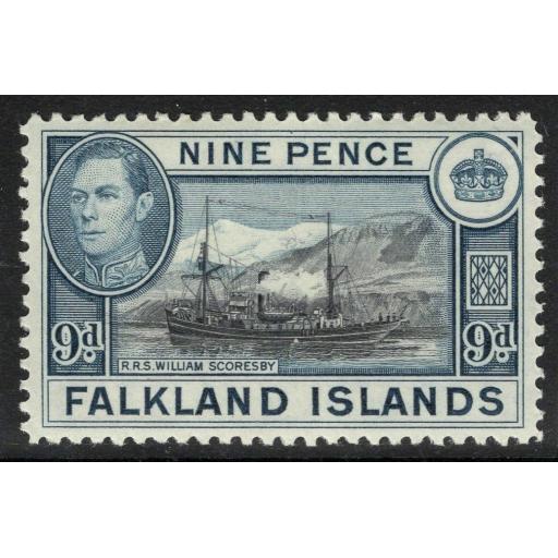 FALKLAND ISLANDS SG157 1938 9d BLACK & GREY-BLUE MTD MINT