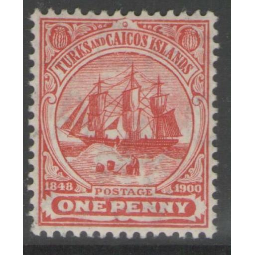 TURKS & CAICOS IS. SG111 1905 1d RED MTD MINT