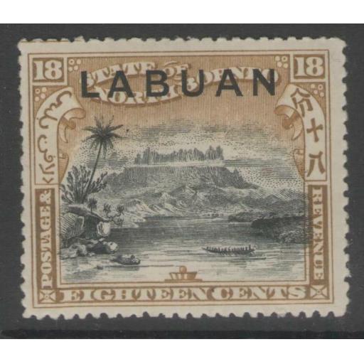 LABUAN SG99a 1897 18c BLACK & OLIVE-BISTRE p14½-15 MTD MINT