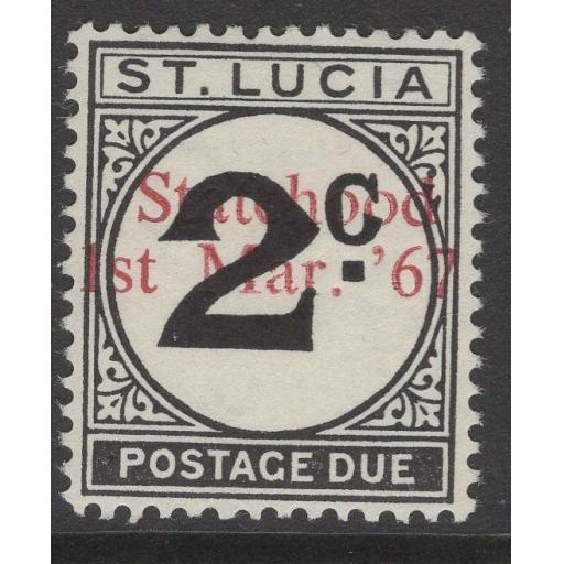 ST.LUCIA SGD11var 1967 UNISSUED 2c POSTAGE DUE OVERPRINTED STATEHOOD IN RED MNH
