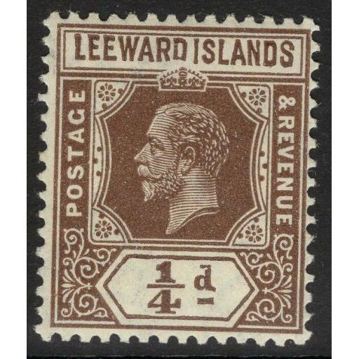 LEEWARD ISLANDS SG81var 1931-2 ¼d BROWN REVERSION TO DIE I SHAVED "D" MTD MINT
