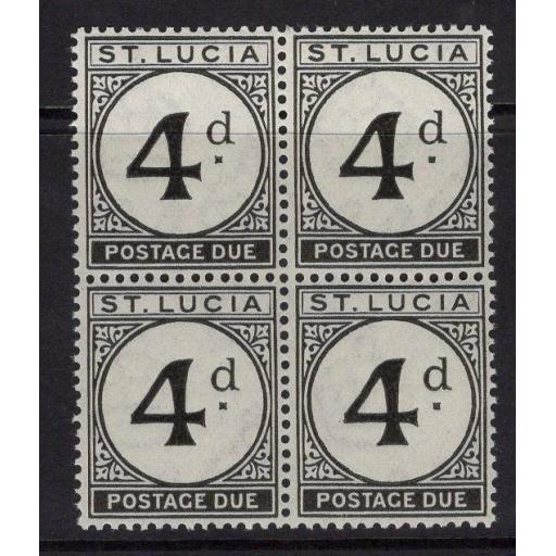 ST.LUCIA SGD5 1947 4d POSTAGE DUE MNH BLOCK OF 4