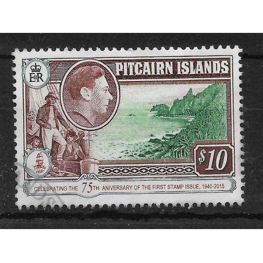 PITCAIRN ISLANDS 2015 STAMP ANNIVERSARY $10 DEFINITIVE USED.