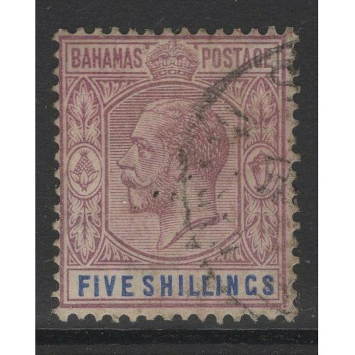 BAHAMAS SG124 1924 5/= DULL PURPLE & BLUE FINE USED