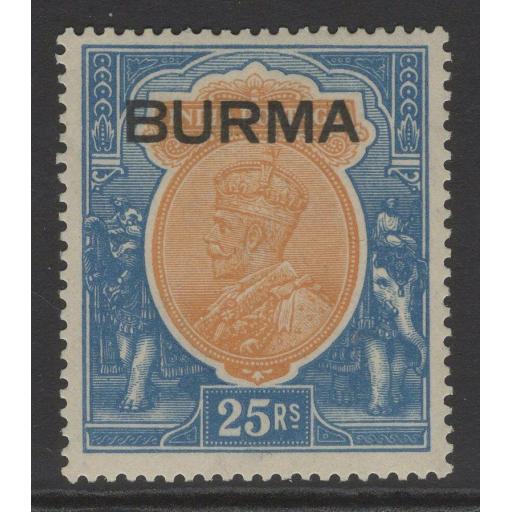 BURMA SG18 1937 25r ORANGE & BLUE MTD MINT