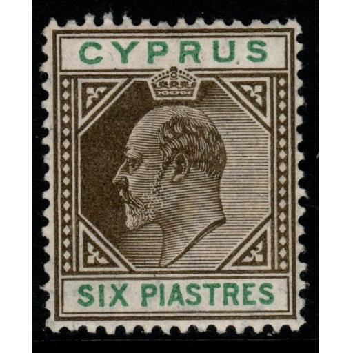 CYPRUS SG67 1904 6pi SEPIA & GREEN MTD MINT