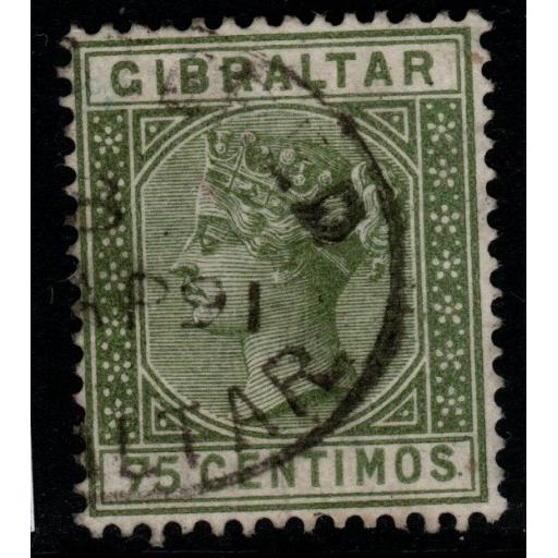 GIBRALTAR SG29 1890 75c OLIVE-GREEN FINE USED